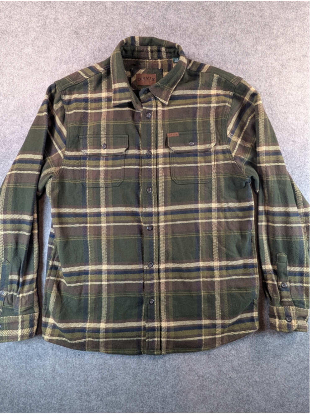Orvis Large Heavyweight Flannel Shirt Jacket Shacket Green Brown Plaid